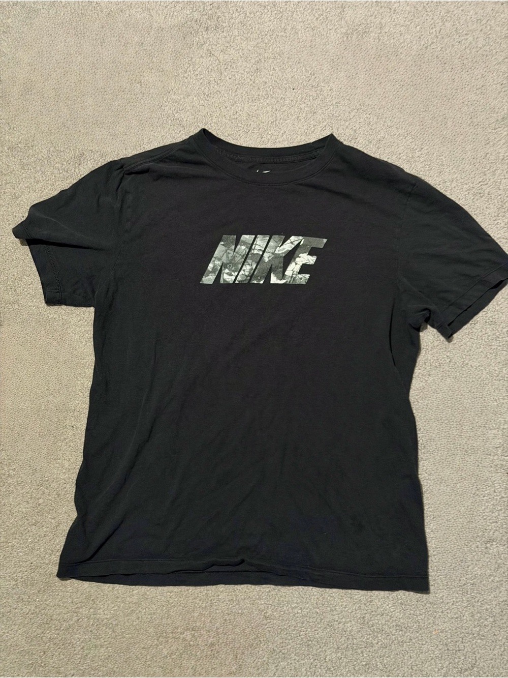 Nike Black Short-Sleeve Tee with Camouflage Logo -Mens M